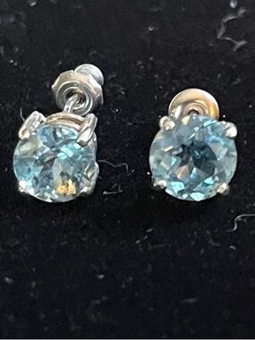 Sterling Silver Blue Topaz Stud Earrings - Sparkling Aqua Blue